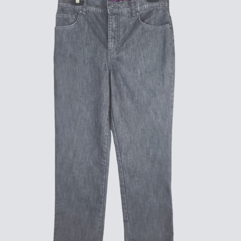 Gloria Vanderbilt, 0360, Amanda, Gray Denim Jeans w/Embellished Pockets, Size 8